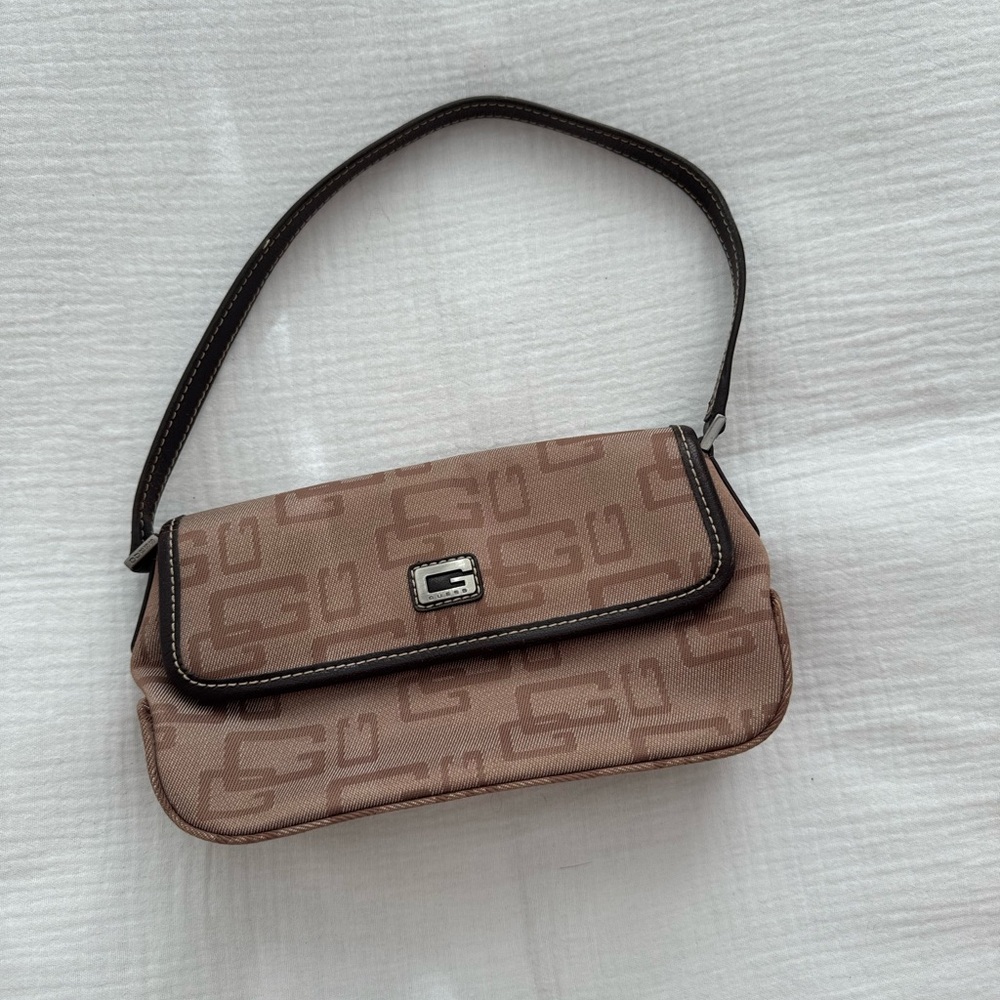 Guess Tan Shoulder Bag with Logo Pattern